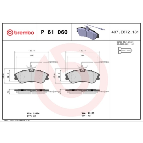 BREMBO Bremsbelagsatz, Scheibenbremse PRIME LINE P 61 060
