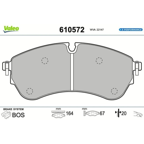 VALEO Bremsbelagsatz, Scheibenbremse E-PERFORMANCE 610572