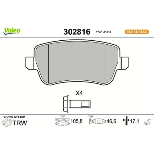 VALEO Bremsbelagsatz, Scheibenbremse ESSENTIAL 302816