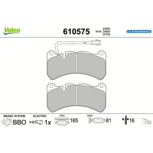 VALEO Bremsbelagsatz, Scheibenbremse E-PERFORMANCE 610575