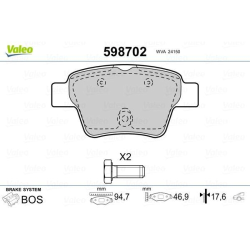 VALEO Bremsbelagsatz, Scheibenbremse 598702