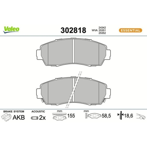 VALEO Bremsbelagsatz, Scheibenbremse ESSENTIAL 302818