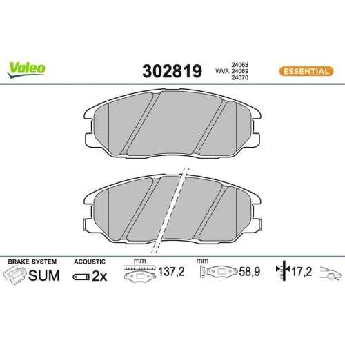 VALEO Bremsbelagsatz, Scheibenbremse ESSENTIAL 302819