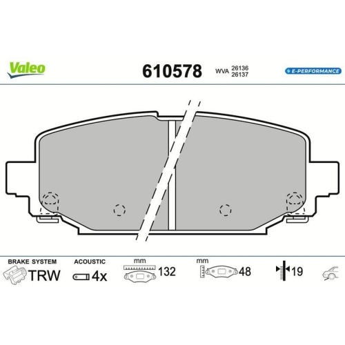 VALEO Bremsbelagsatz, Scheibenbremse E-PERFORMANCE 610578