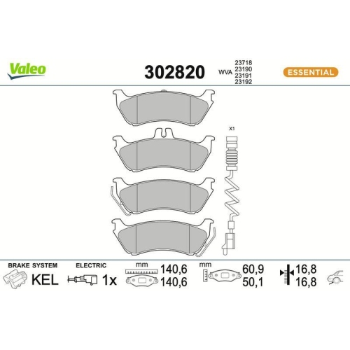 VALEO Bremsbelagsatz, Scheibenbremse ESSENTIAL 302820