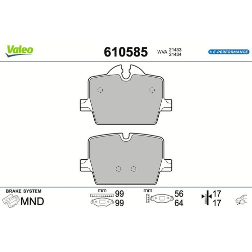 VALEO Bremsbelagsatz, Scheibenbremse E-PERFORMANCE 610585