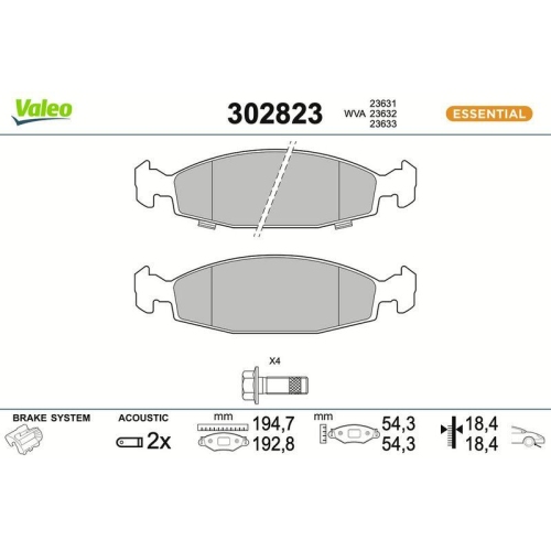 VALEO Bremsbelagsatz, Scheibenbremse ESSENTIAL 302823