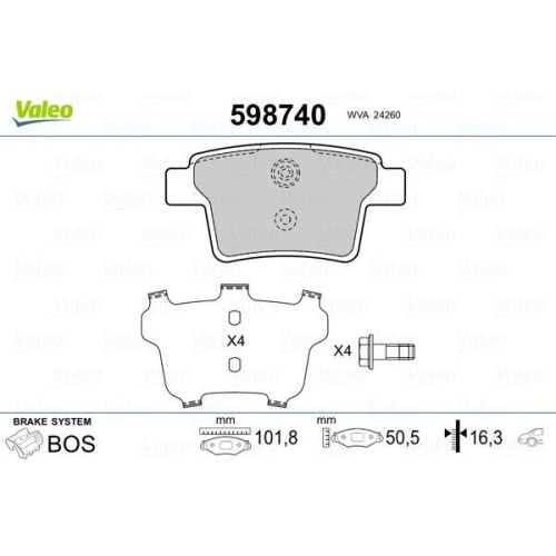 VALEO Bremsbelagsatz, Scheibenbremse 598740