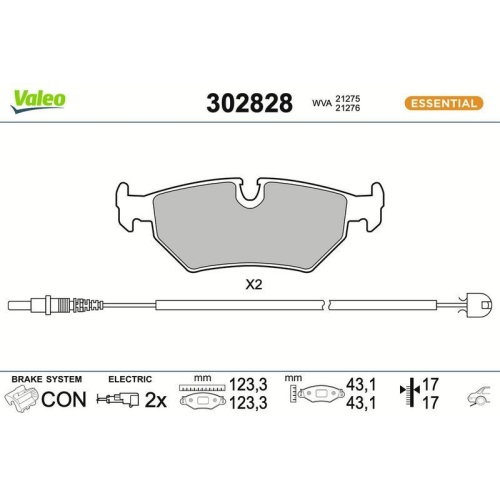 VALEO Bremsbelagsatz, Scheibenbremse ESSENTIAL 302828