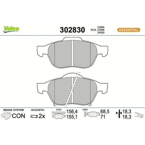 VALEO Bremsbelagsatz, Scheibenbremse ESSENTIAL 302830
