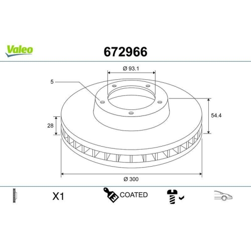 VALEO Bremsscheibe COATED 672966