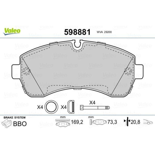 VALEO Bremsbelagsatz, Scheibenbremse 598881