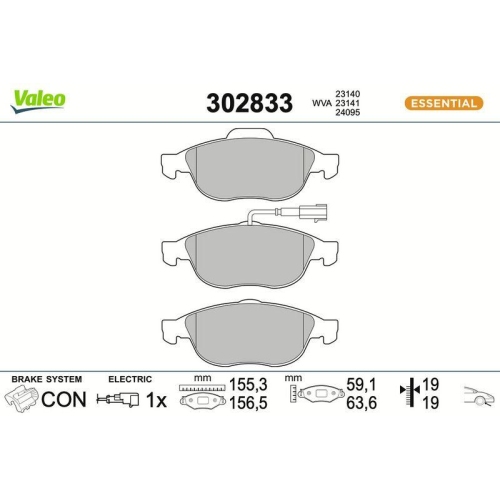 VALEO Bremsbelagsatz, Scheibenbremse ESSENTIAL 302833
