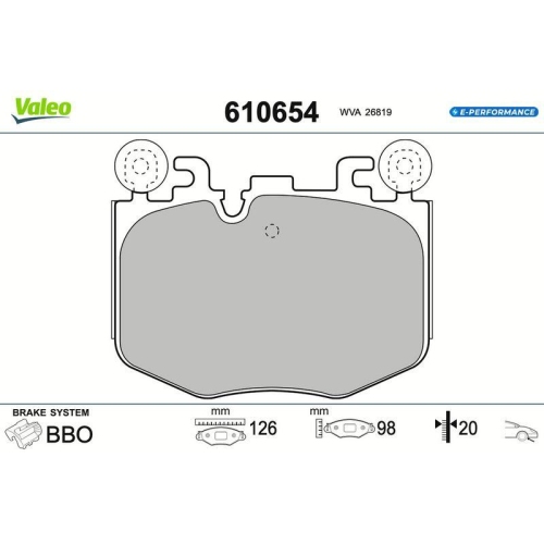 VALEO Bremsbelagsatz, Scheibenbremse E-PERFORMANCE 610654