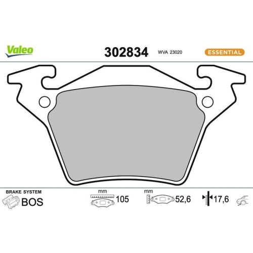 VALEO Bremsbelagsatz, Scheibenbremse ESSENTIAL 302834