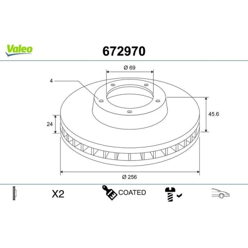 VALEO Bremsscheibe COATED 672970