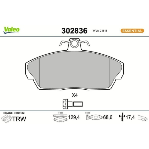 VALEO Bremsbelagsatz, Scheibenbremse ESSENTIAL 302836