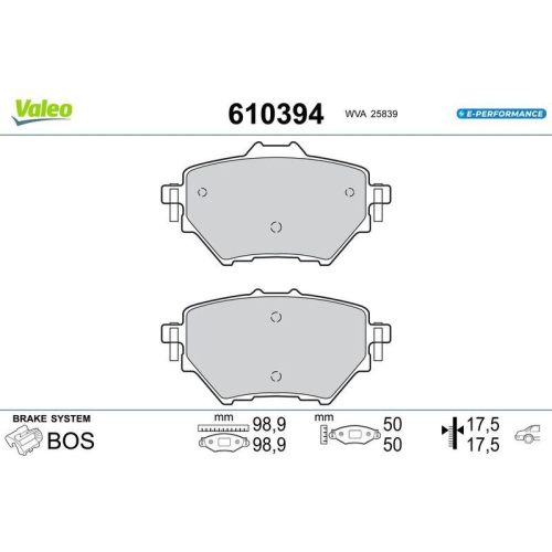 VALEO Bremsbelagsatz, Scheibenbremse E-PERFORMANCE 610394