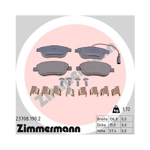 ZIMMERMANN Bremsbelagsatz, Scheibenbremse 23708.190.2