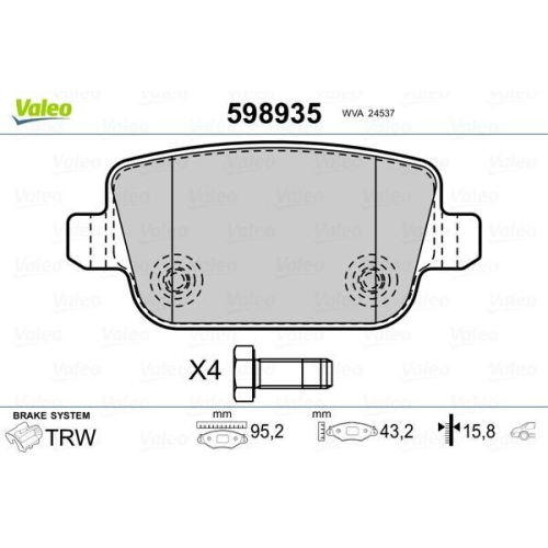 VALEO Bremsbelagsatz, Scheibenbremse 598935