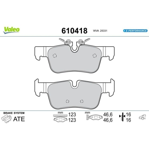 VALEO Bremsbelagsatz, Scheibenbremse E-PERFORMANCE 610418