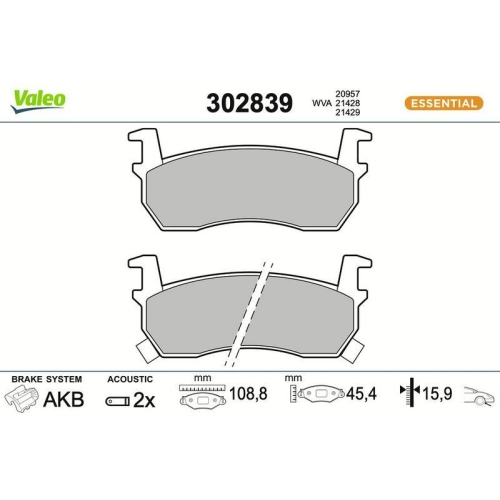 VALEO Bremsbelagsatz, Scheibenbremse ESSENTIAL 302839