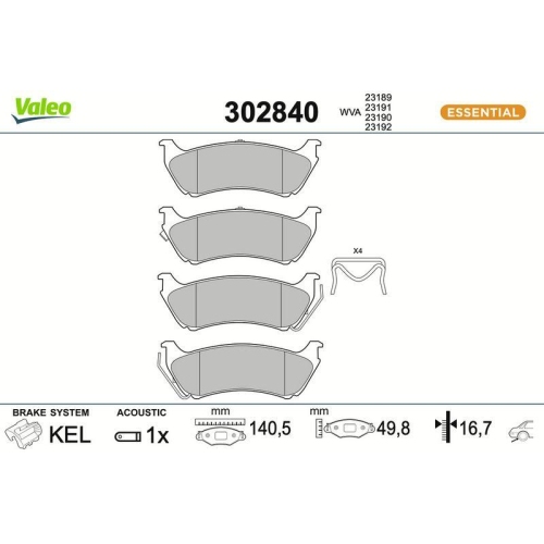 VALEO Bremsbelagsatz, Scheibenbremse ESSENTIAL 302840
