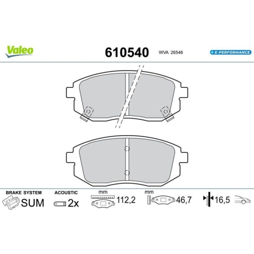 VALEO Bremsbelagsatz, Scheibenbremse E-PERFORMANCE 610540