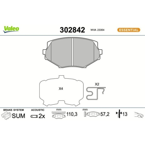 VALEO Bremsbelagsatz, Scheibenbremse ESSENTIAL 302842
