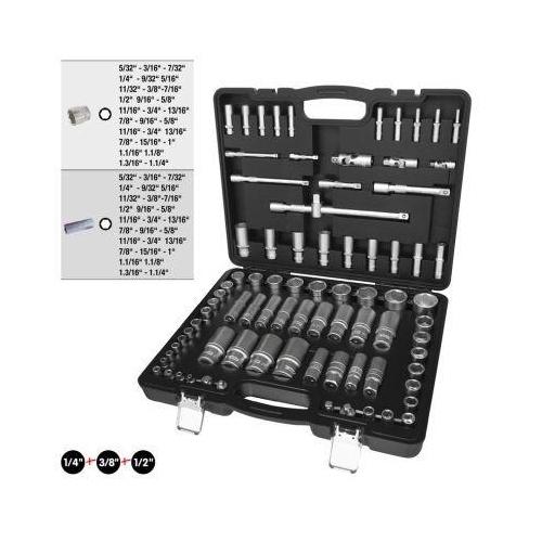 1/4 Zoll+3/8 Zoll+1/2 Zoll Steckschl&uuml;ssel-Satz 82-tlg Zollma&szlig;e KS TOOLS 917.0082