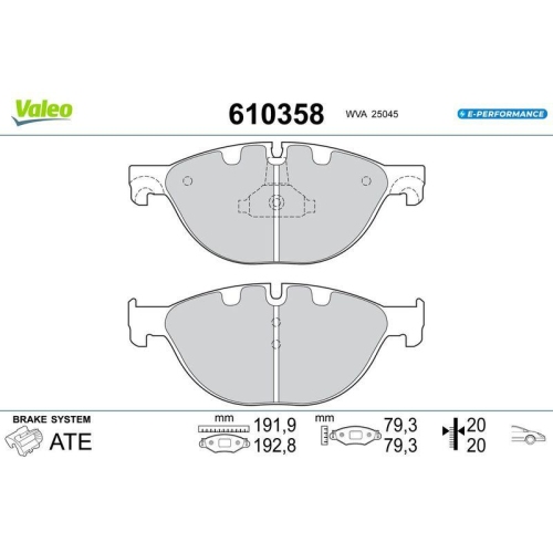 VALEO Bremsbelagsatz, Scheibenbremse E-PERFORMANCE 610358