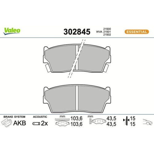 VALEO Bremsbelagsatz, Scheibenbremse ESSENTIAL 302845