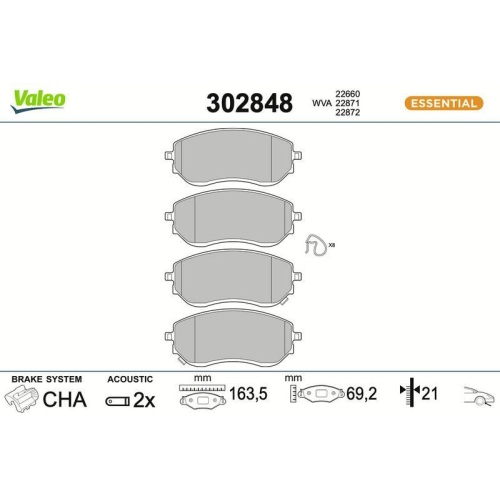 VALEO Bremsbelagsatz, Scheibenbremse ESSENTIAL 302848