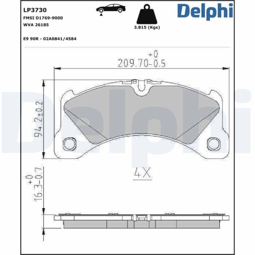 DELPHI Bremsbelagsatz, Scheibenbremse LP3730