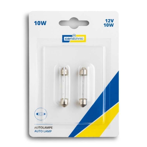 2 St&uuml;ck Soffittenlampe Birne 10 Watt 12 Volt SV8,5-8 Blister Cartechnic