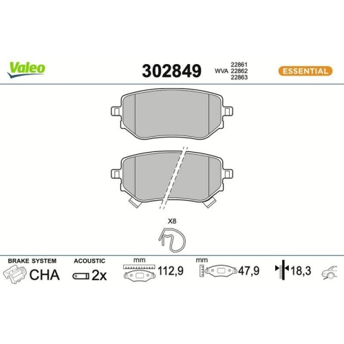 VALEO Bremsbelagsatz, Scheibenbremse ESSENTIAL 302849