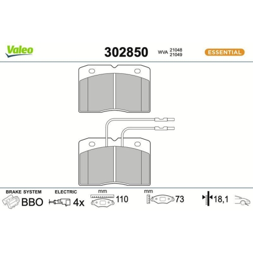 VALEO Bremsbelagsatz, Scheibenbremse ESSENTIAL 302850