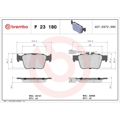 BREMBO Bremsbelagsatz, Scheibenbremse PRIME LINE P 23 180