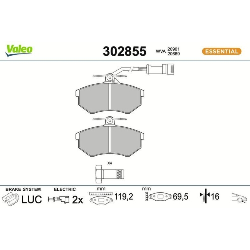 VALEO Bremsbelagsatz, Scheibenbremse ESSENTIAL 302855