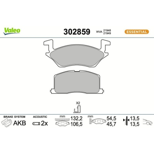 VALEO Bremsbelagsatz, Scheibenbremse ESSENTIAL 302859