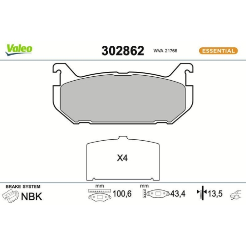 VALEO Bremsbelagsatz, Scheibenbremse ESSENTIAL 302862
