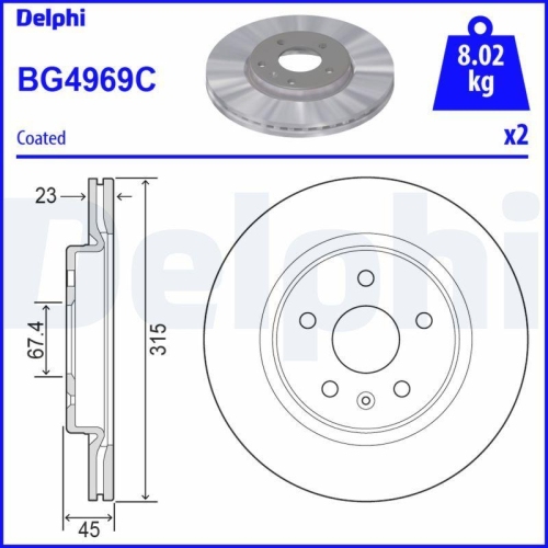DELPHI Bremsscheibe BG4969C