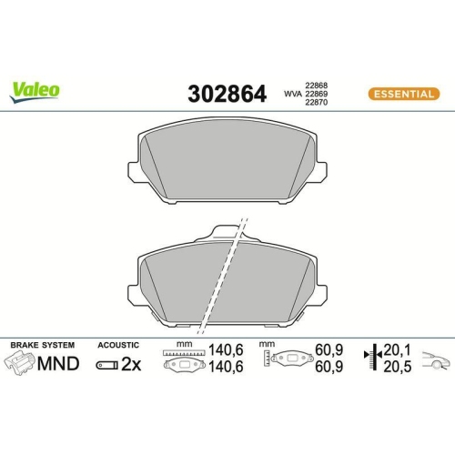 VALEO Bremsbelagsatz, Scheibenbremse ESSENTIAL 302864