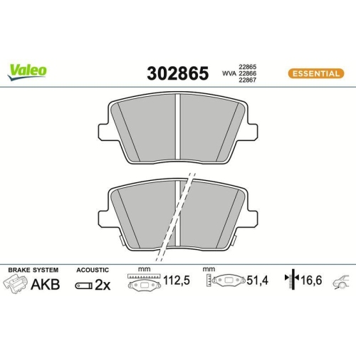 VALEO Bremsbelagsatz, Scheibenbremse ESSENTIAL 302865