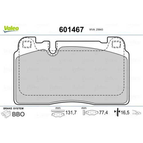 VALEO Bremsbelagsatz, Scheibenbremse 601467