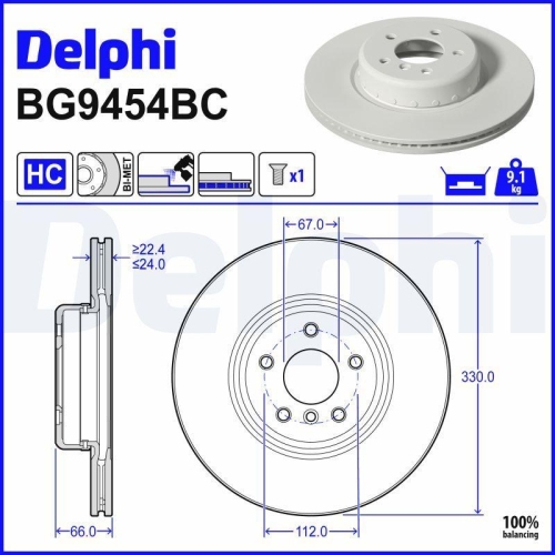 DELPHI Bremsscheibe BG9454BC