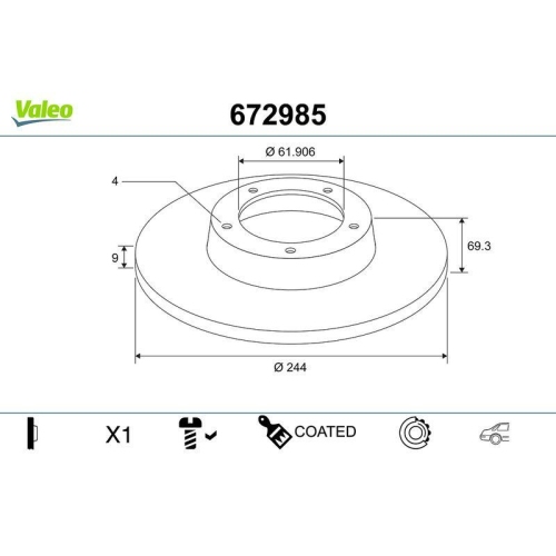 VALEO Bremsscheibe COATED 672985