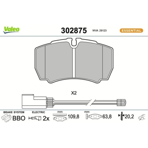 VALEO Bremsbelagsatz, Scheibenbremse ESSENTIAL 302875