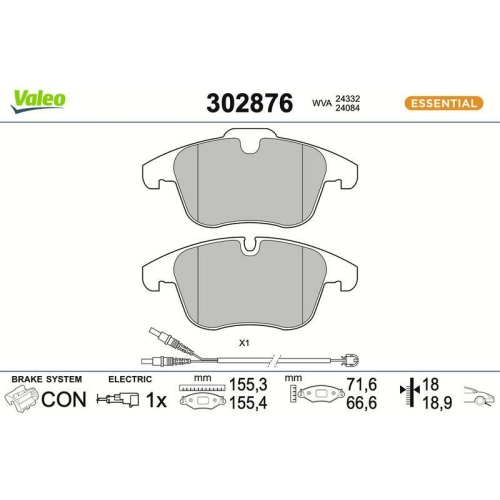 VALEO Bremsbelagsatz, Scheibenbremse ESSENTIAL 302876