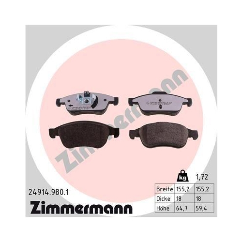 ZIMMERMANN Bremsbelagsatz, Scheibenbremse rd:z 24914.980.1